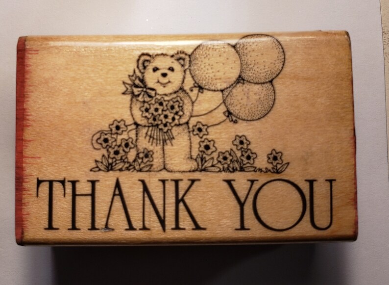 Used Teddy Bear Thank You Rubber Stamp Wood Mounted Balloons | Etsy