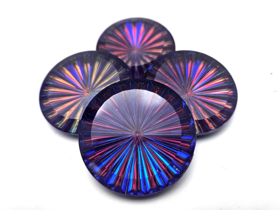 ONE (1) Pressed Glass Pinwheel PIN Ultra Purple AB Round Doublet Rivoli ...