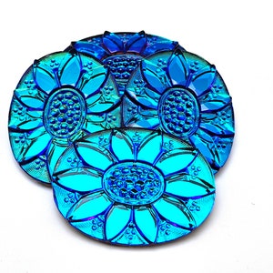 EIN Bermuda Blau Verspiegelt Deutsches Glas Stern Blume Oval Cabochon Cab 30x40mm 18x25mm Sonnenblume Jet Glace Royal Navy Floral Petrol Groß