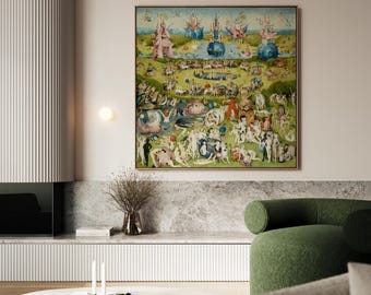 The Garden of Earthly Delights canvas wall art, Hieronymus Bosch square canvas print, framed or unframed Ship from UK/US/EU