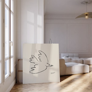 Picasso line art square canvas wall art, peace dove line art canvas, framed or unframed, Ship from UK/US/EU