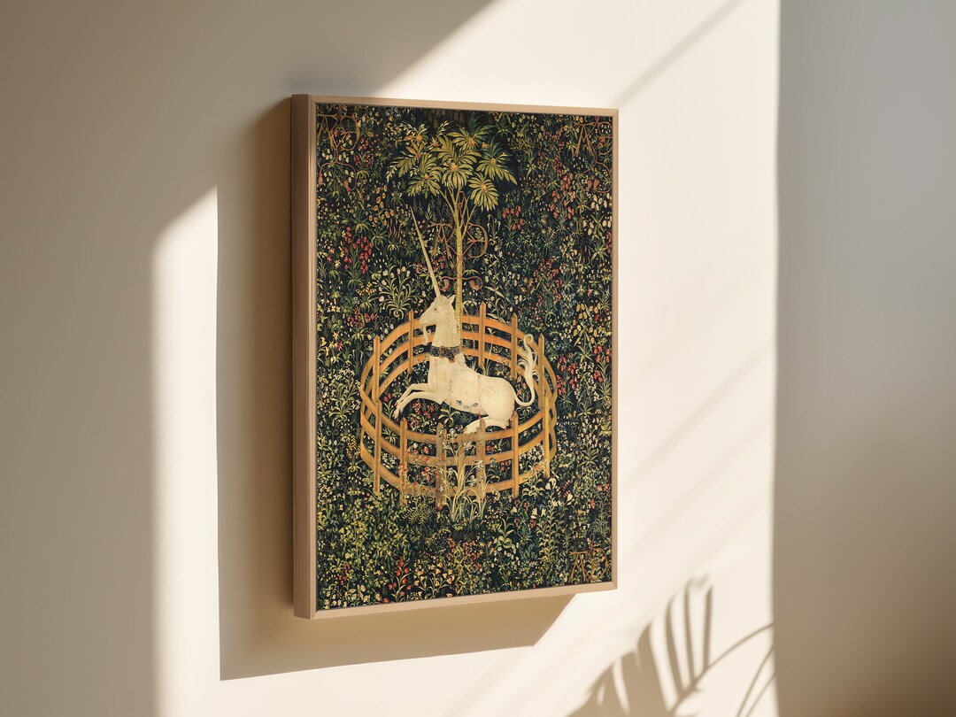 The Unicorn in Captivity Canvas Print, the Unicorn Rests in a Garden ...