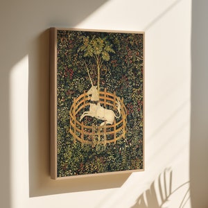 The Unicorn in Captivity canvas print, The Unicorn Rests in a Garden canvas wall art, framed or unframed, Ship from UK/US/EU