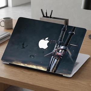 Hard Case for MacBook Air Pro 13 14 15 16 - Witcher Swords Wolf Medallion