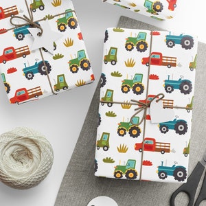 Colorful Farm Tractors Wrapping Paper Roll Farm Birthday Tractor Party Gift Wrap Baby Boy Shower Country Themed Kids Birthday Paper Toddler