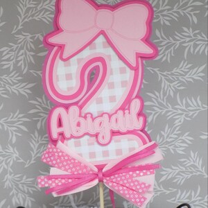 Custom Coquette Cake Topper Layered Cardstock Topper for Little Girls Birthday Bow Theme Cute Gingham Coquette Girlie Bday Party Toddler