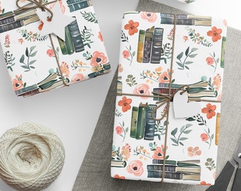 Cottagecore Floral Books Wrapping Paper Roll Unique Adult Gift Wrap for Book Lovers Birthday Party Paper Reading Enthusiast Paper Bookish