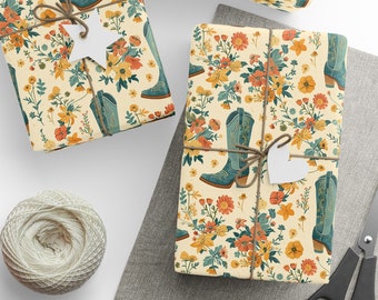 Western Vintage Retro Cowgirl Wrapping Paper Adult Western Birthday Cowgirl Baby Shower Western Gift Wrap Cowgirl Bridal Cowgirl Boots Paper