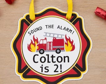 Personalized Fire Truck Birthday Party Welcome Sign Fire Engine Bday Door Sign Fire Truck Birthday Decorations Kid Toddler Fire Truck Themed