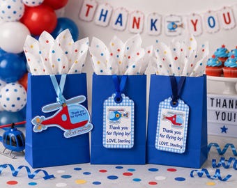 Cute Helicopter Birthday Personalized Thank You Tags Aviation Themed Party Favor Tags Boys Aviation Toddler Bday Helicopter Party Supplies