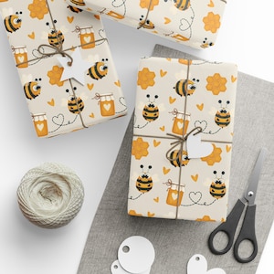 Chunky Yellow Bee Wrapping Paper Roll Baby Bee Gift Wrap Bee Birthday Gift Wrap for Bee Lovers Baby Shower Paper Cute Bee Party Fuzzy Bee