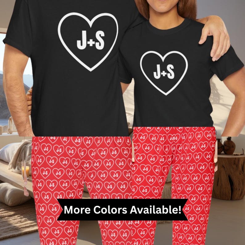 Personalized Matching Pajama Sets for Couples Lovers Matching GF BF Matching Pjs Long Sleeve Pajama Set Pjs Initials Newlywed His and Hers image 1