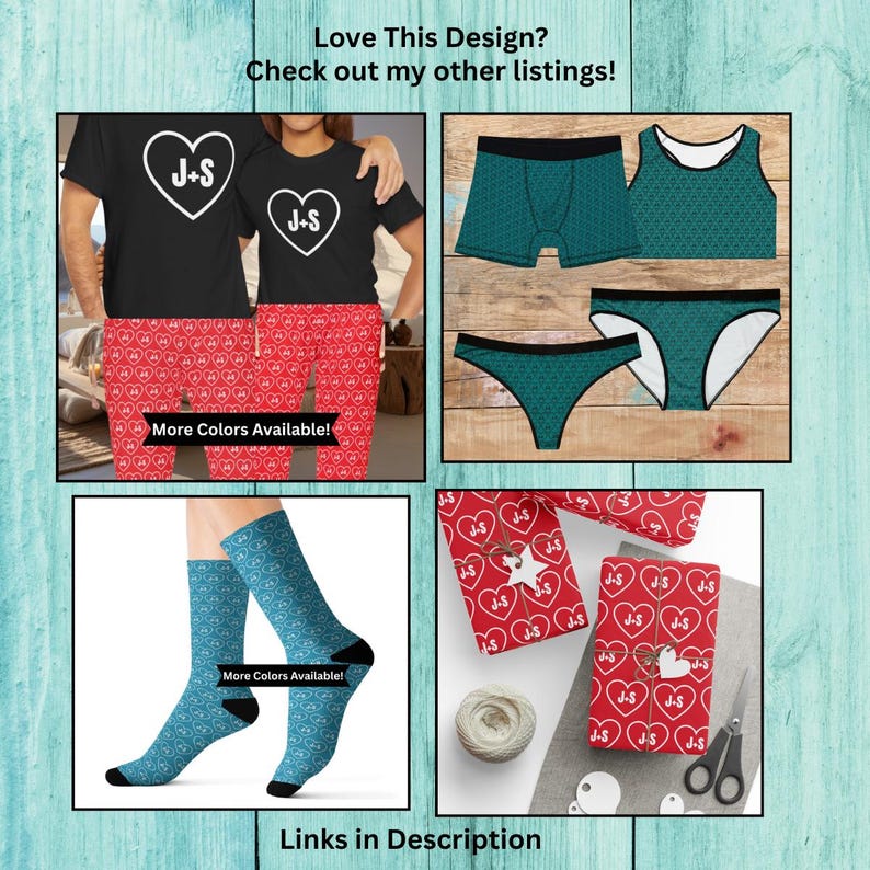 Personalized Matching Pajama Sets for Couples Lovers Matching GF BF Matching Pjs Long Sleeve Pajama Set Pjs Initials Newlywed His and Hers image 10