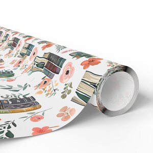 Cottagecore Floral Books Wrapping Paper Roll Unique Adult Gift Wrap for Book Lovers Birthday Party Paper Reading Enthusiast Paper Bookish image 3