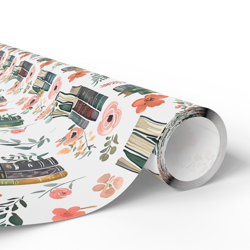 Cottagecore Floral Books Wrapping Paper Roll Unique Adult Gift Wrap for Book Lovers Birthday Party Paper Reading Enthusiast Paper Bookish image 3