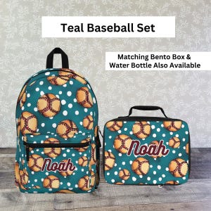 Baseball Backpack and Lunch Box Set Custom Name Bookbag Boy Teens Kid Toddler Daycare Kindergarten Lunch Baseball Bento Box and Water Bottle