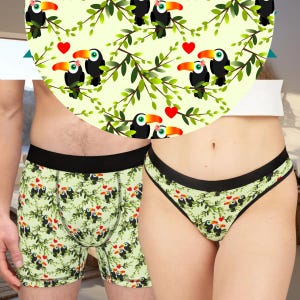 Toucan Couples Matching Underwear Set for Anniversary Valentines Gift Matching Boxers and Thong Couples Underwear Comfortable Lounge Undies