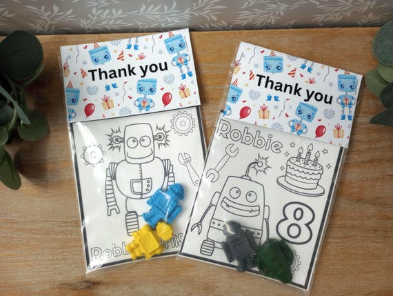 Custom Robot Coloring Pages with Shaped Crayons Birthday Party Favors for Classmates Robot Crayons Thank You Favor for Robot Lover Gifts