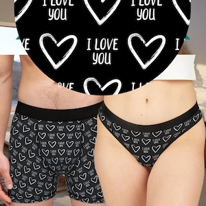 Black Heart Couples Matching Underwear Set for Valentines Gift Anniversary Matching Boxers and Thong Couple Underwear Comfortable Loungewear