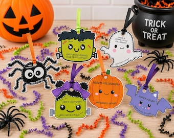 Halloween Tags for Classroom Exchange Gift Ideas for Halloween Party Favor Tags Bat Shaped Cute Frankenstein Tag for Kids Toddler Daycare