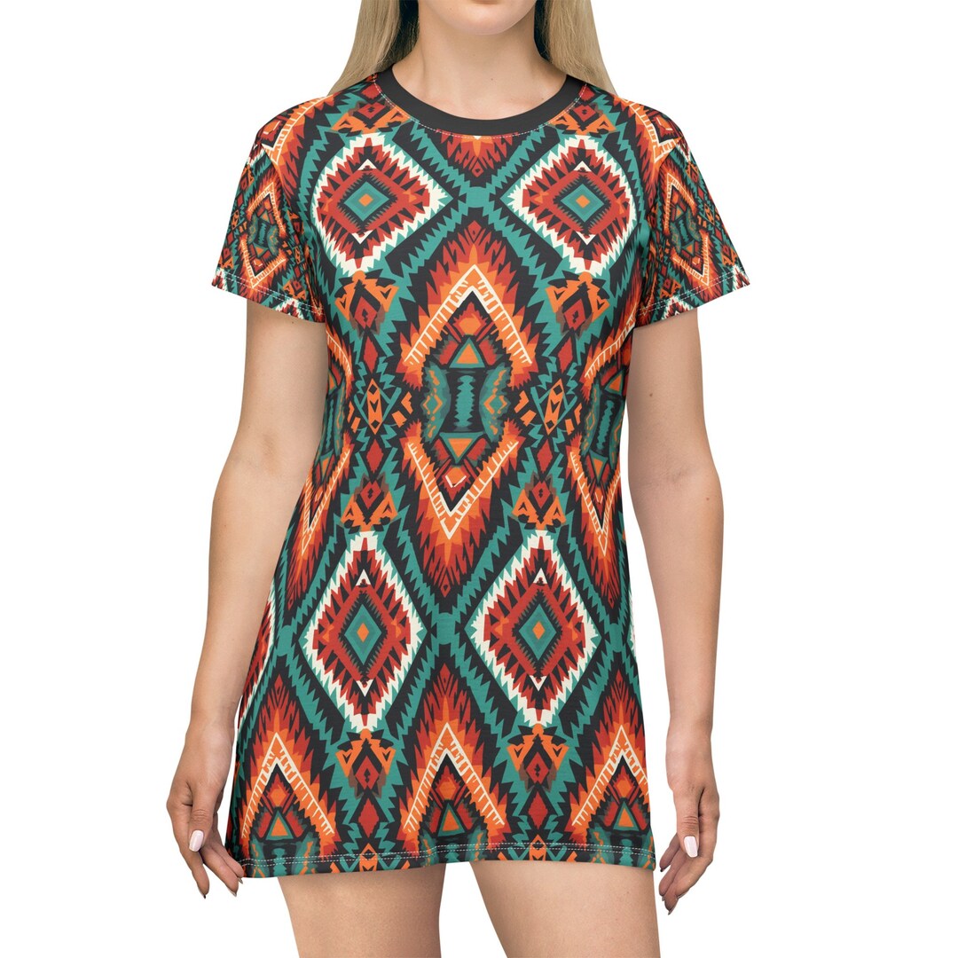 Southwestern Print T-shirt Dress Aztec Style Southwestern Pattern Aztec ...