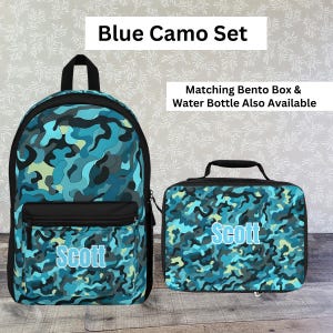 Blue Camo Backpack for Kids Bookbag and Lunch Box Boy Backpack and Lunchbox Set Water Bottle Kindergarten Teens Toddler Children Camo Bento