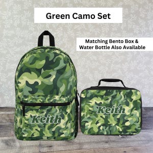 Green Camo Backpack for Kids Bookbag and Lunch Box Boy Backpack and Lunchbox Set Water Bottle Kindergarten Teens Toddler Children Camo Bento