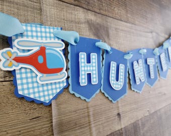 Helicopter Banner Birthday Party Aviation Themed Party Helicopter Decoration Boy Bday Aviation Toddler Custom Layered Handmade Name Banner