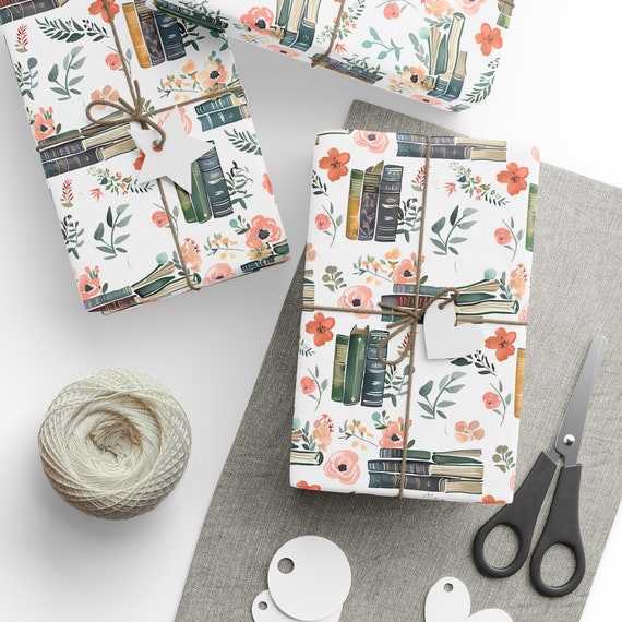 Cottagecore Floral Books Wrapping Paper Roll Unique Adult Gift Wrap for Book Lovers Birthday Party Paper Reading Enthusiast Paper Bookish