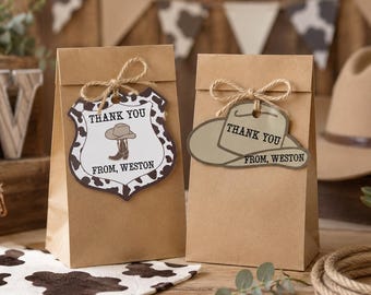 Boys Cowboy Personalized Thank You Tags Western Theme Bday Tags for Kids Cowboy Birthday Party Favor Tags Western Cowboy Toddler Party Favor
