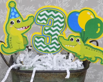 Cute Alligator Cupcake Toppers Boys Crocodile Birthday Party Alligator Lover Kids Crocodile Party layered Cardstock Cupcake Toppers Custom