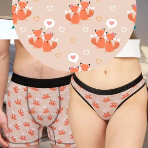 Valentine Fox Couples Matching Underwear Set Valentines Gift Anniversary Matching Boxers and Thong Couples Underwear Comfortable Loungewear