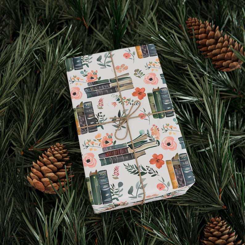 Cottagecore Floral Books Wrapping Paper Roll Unique Adult Gift Wrap for Book Lovers Birthday Party Paper Reading Enthusiast Paper Bookish image 5