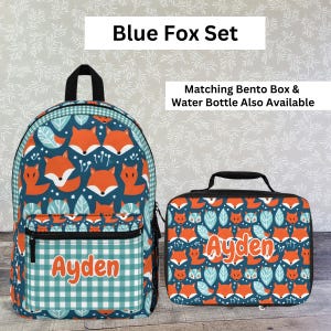 Blue Fox Backpack Boys Animal Backpack for Kids Kindergarten Bookbag Cute Custom Boys Backpack and Lunch Box Set Daycare Bookbag Name Child