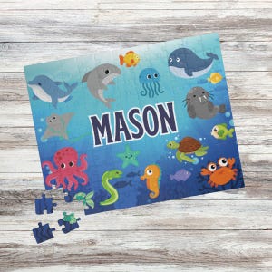 Personalized Name Puzzle with Sea Animals Cute Preschool Puzzle Custom Name Puzzle for Toddlers Puzzle for Child with Name Jigsaw Puzzle Kid