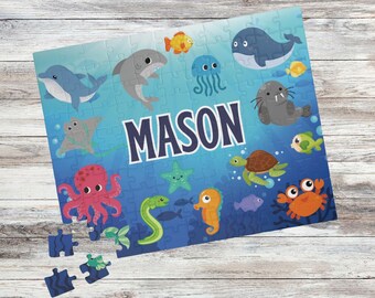 Personalized Name Puzzle with Sea Animals Cute Preschool Puzzle Custom Name Puzzle for Toddlers Puzzle for Child with Name Jigsaw Puzzle Kid