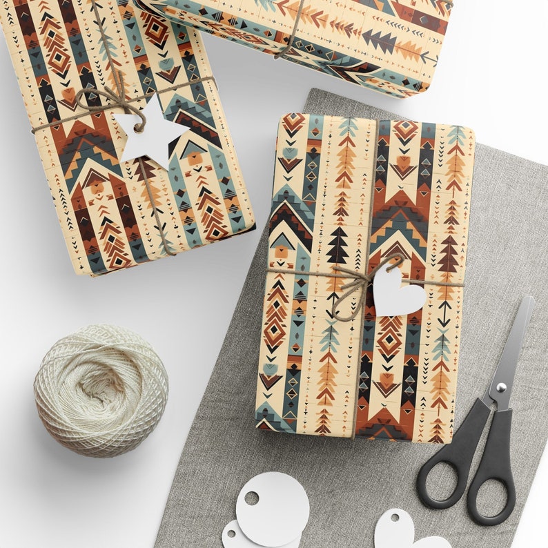 Western Aztec Wrapping Paper Roll for Men Gift Wrap Unique Wrapping Paper Birthday Adult Paper Aztec Lovers Gift Wrap Western Birthday Guy image 1