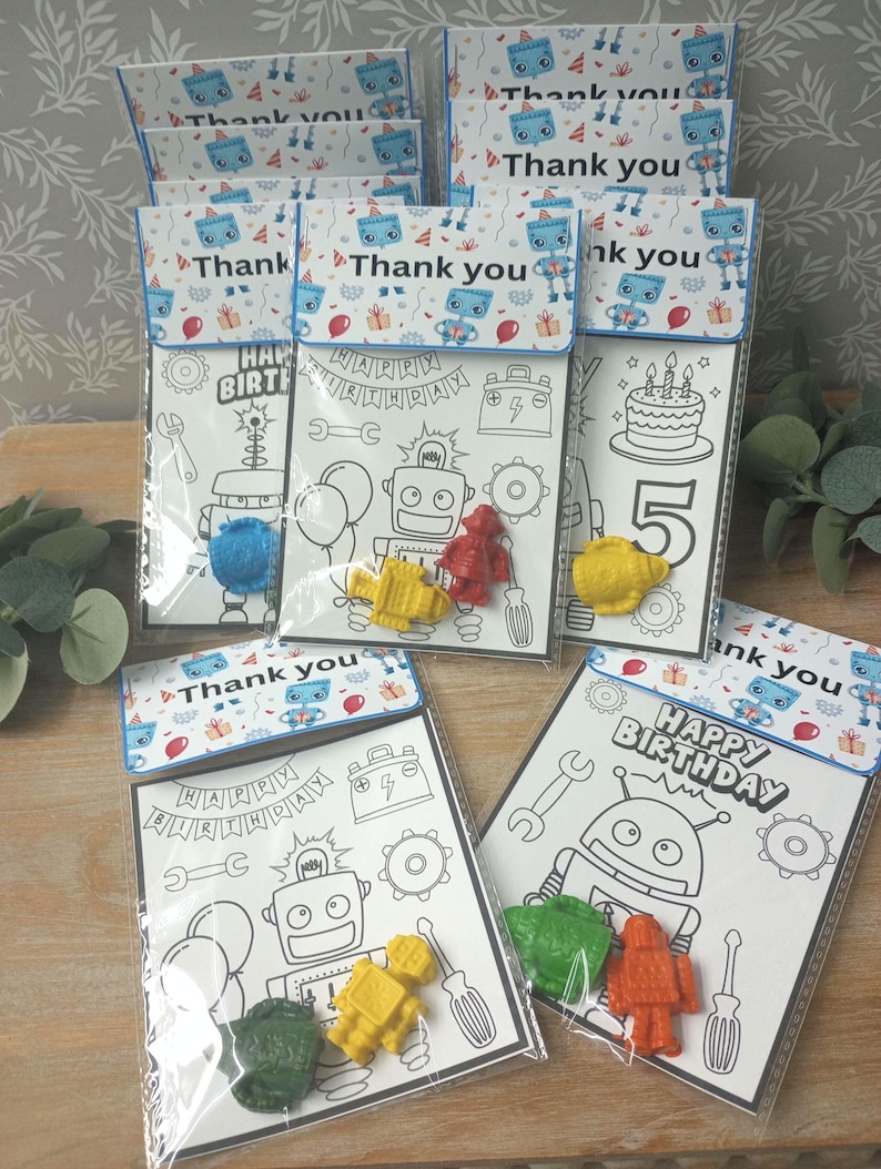 Custom Robot Coloring Pages with Shaped Crayons Birthday Party Favors for Classmates Robot Crayons Thank You Favor for Robot Lover Gifts image 8
