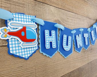 Helicopter Banner Birthday Party Aviation Themed Party Helicopter Decoration Boy Bday Aviation Toddler Custom Layered Handmade Name Banner