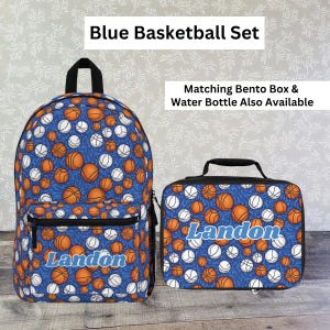 Basketball Backpack and Lunch Box Set Kids Custom Name Bookbag Child Kindergarten Lunch Box for Teens Basketball Bento Box and Water Bottle