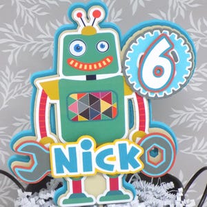 Retro Robot Cake Topper Boy Robot Lover Cute Layered Cardstock Cake Topper for Boys Birthday Party Custom Robot Party Toddler Kids Bday