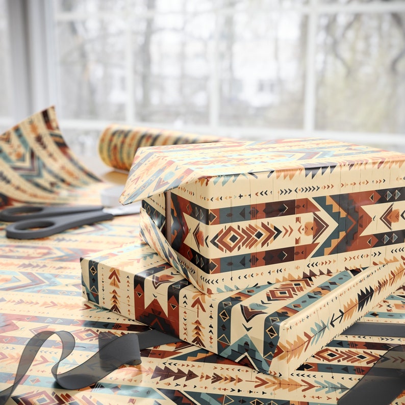 Western Aztec Wrapping Paper Roll for Men Gift Wrap Unique Wrapping Paper Birthday Adult Paper Aztec Lovers Gift Wrap Western Birthday Guy image 2