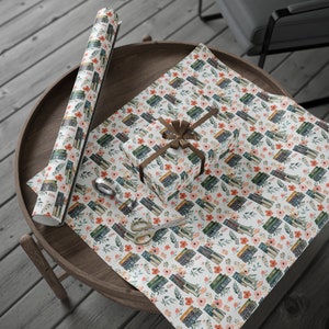 Cottagecore Floral Books Wrapping Paper Roll Unique Adult Gift Wrap for Book Lovers Birthday Party Paper Reading Enthusiast Paper Bookish image 4