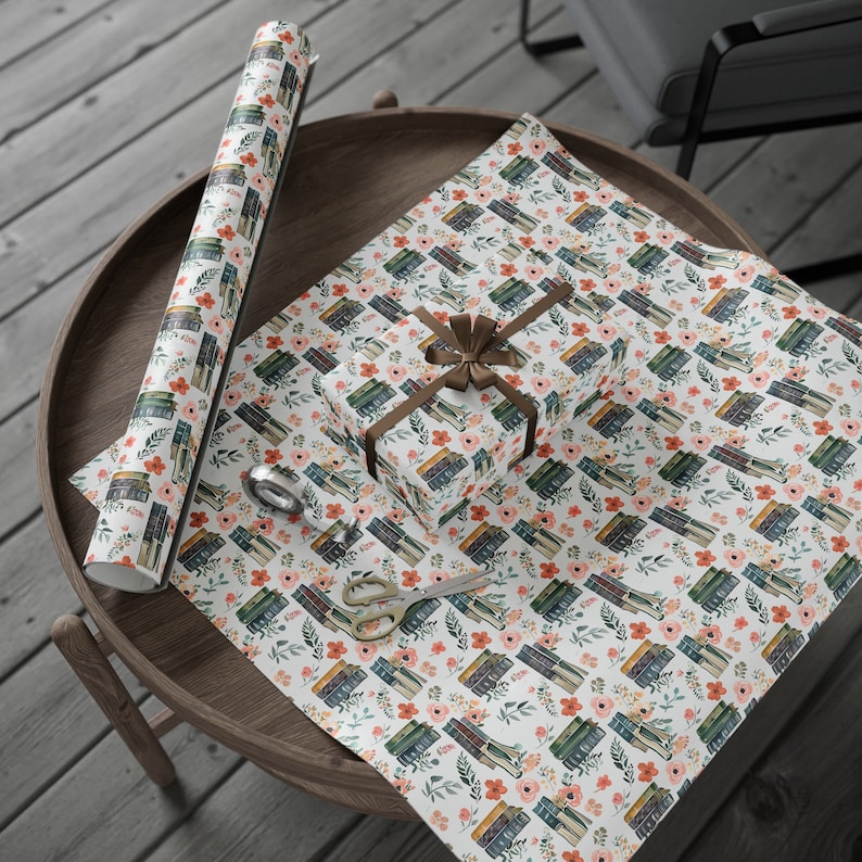 Cottagecore Floral Books Wrapping Paper Roll Unique Adult Gift Wrap for Book Lovers Birthday Party Paper Reading Enthusiast Paper Bookish image 4