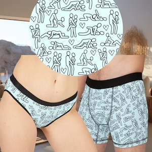 Sex Positions Matching Underwear Set for Anniversary Birthday Matching Boxers and Thong Couples Underwear Comfortable Lounge Underwear Bra