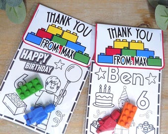 Custom Lego Themed Coloring Pages with Crayons Birthday Party Favors Coloring Thank You Favors Building Bricks Crayons Gift for Boys Class