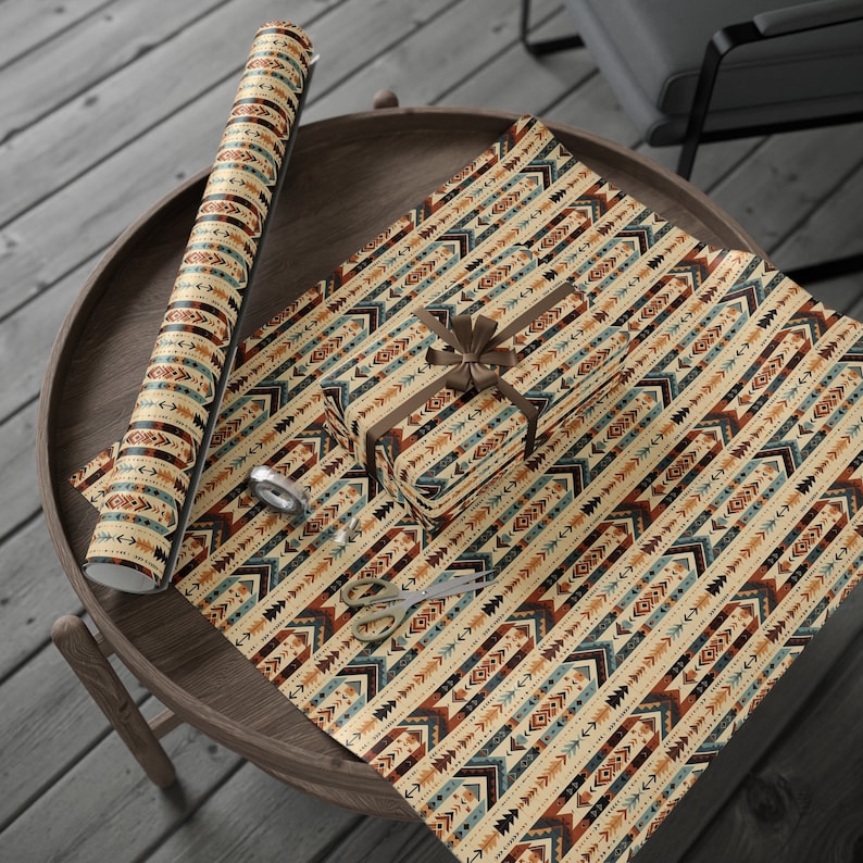 Western Aztec Wrapping Paper Roll for Men Gift Wrap Unique Wrapping Paper Birthday Adult Paper Aztec Lovers Gift Wrap Western Birthday Guy image 4
