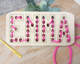 Custom Name Lacing Cards Wooden Lacing Toy for Kids Montessori Lacing Board for Toddler Preschool Activity Fine Motor Skills Gift Idea Child
