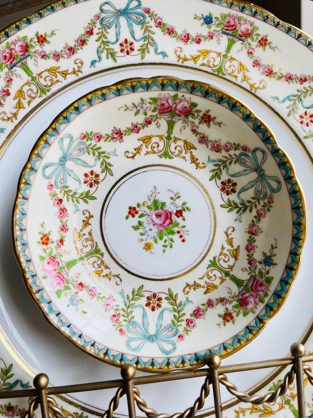 Vintage John Aynsley Rosedale Fruit Dessert Bowl Bows With Flowers on ...