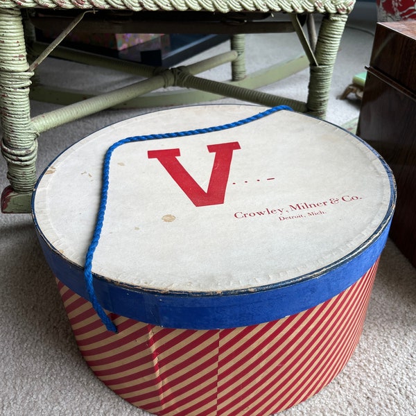 Vintage V for Victory WWII 1940s era hat box